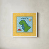 Dino Mighty II by Moira Hershey. Shown in a crisp white glass frame for a clean and minimalist style. Available as an archival giclee rolled canvas, fine art paper, or poster print. SKU 16320a.