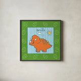 Dino Mighty III by Moira Hershey. Shown in a sleek black glass frame for a contemporary gallery look. Available as an archival giclee rolled canvas, fine art paper, or poster print. SKU 16321a.