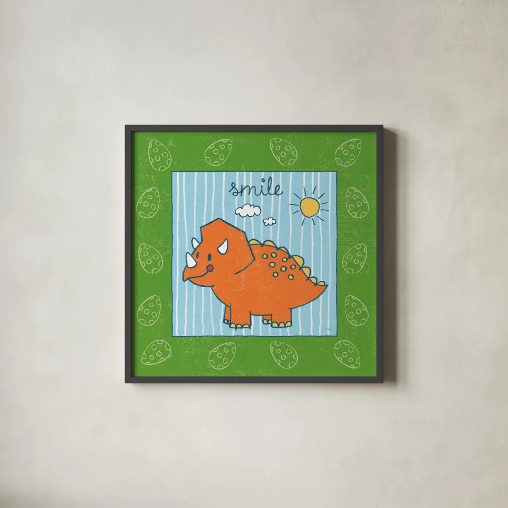 Dino Mighty III by Moira Hershey. Shown in a sleek black glass frame for a contemporary gallery look. Available as an archival giclee rolled canvas, fine art paper, or poster print. SKU 16321a.