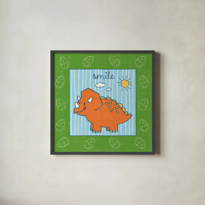 Dino Mighty III by Moira Hershey. Shown in a sleek black glass frame for a contemporary gallery look. Available as an archival giclee rolled canvas, fine art paper, or poster print. SKU 16321a.