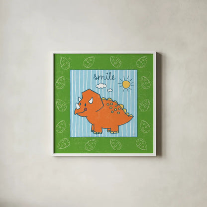 Dino Mighty III by Moira Hershey. Shown in a crisp white glass frame for a clean and minimalist style. Available as an archival giclee rolled canvas, fine art paper, or poster print. SKU 16321a.