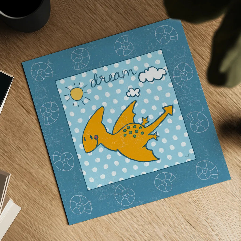 Dino Mighty IV by Moira Hershey. Shown as a detailed flat fine art print, highlighting archival giclee quality. Available as an archival giclee rolled canvas, fine art paper, or poster print. SKU 16322a.