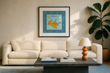 Dino Mighty IV by Moira Hershey. Displayed in a glass frame with matte in a clean modern living room. Available as an archival giclee rolled canvas, fine art paper, or poster print. SKU 16322a.