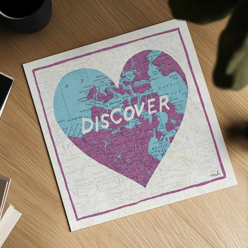 Discover Map by Moira Hershey. Shown as a detailed flat fine art print, highlighting archival giclee quality. Available as an archival giclee rolled canvas, fine art paper, or poster print. SKU 38381a.