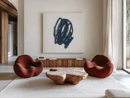 Doodles III by Moira Hershey. Shown as extra-large giant wall art in a modern living room. Available as an archival giclee rolled canvas, fine art paper, or poster print. SKU 54149a.