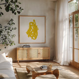 Doodles IX by Moira Hershey. Shown in a natural wood frame in a cozy modern living room. Available as an archival giclee rolled canvas, fine art paper, or poster print. SKU 54155a.