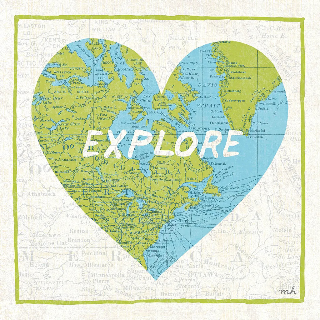 Explore Map by Moira Hershey. SKU 13618a. Archival Giclee Fine art print for wall decor.