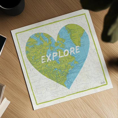 Explore Map by Moira Hershey. Shown as a detailed flat fine art print, highlighting archival giclee quality. Available as an archival giclee rolled canvas, fine art paper, or poster print. SKU 13618a.