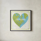 Explore Map by Moira Hershey. Shown in a sleek black glass frame for a contemporary gallery look. Available as an archival giclee rolled canvas, fine art paper, or poster print. SKU 13618a.