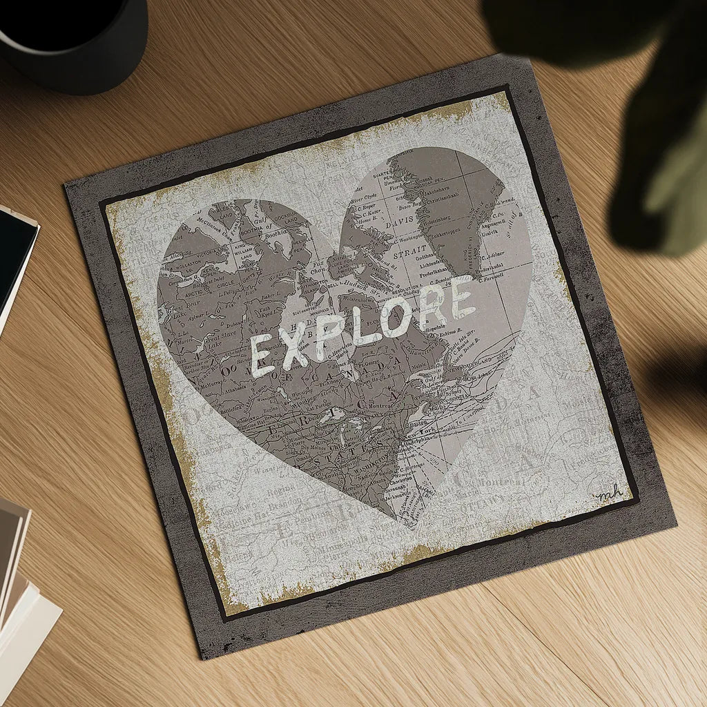 Explore Map v2 by Moira Hershey. Shown as a detailed flat fine art print, highlighting archival giclee quality. Available as an archival giclee rolled canvas, fine art paper, or poster print. SKU 38378a.