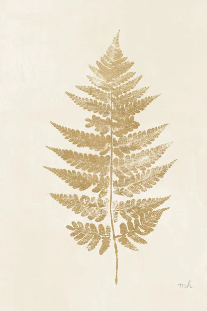 Fern Print I Gold No Shiplap by Moira Hershey. SKU 57690h. Archival Giclee Fine art print for wall decor.