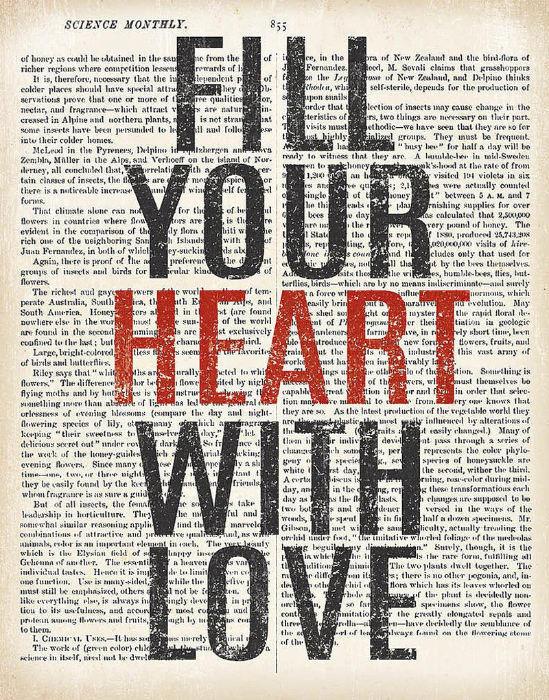 Fill Your Heart Newsprint Red by Moira Hershey