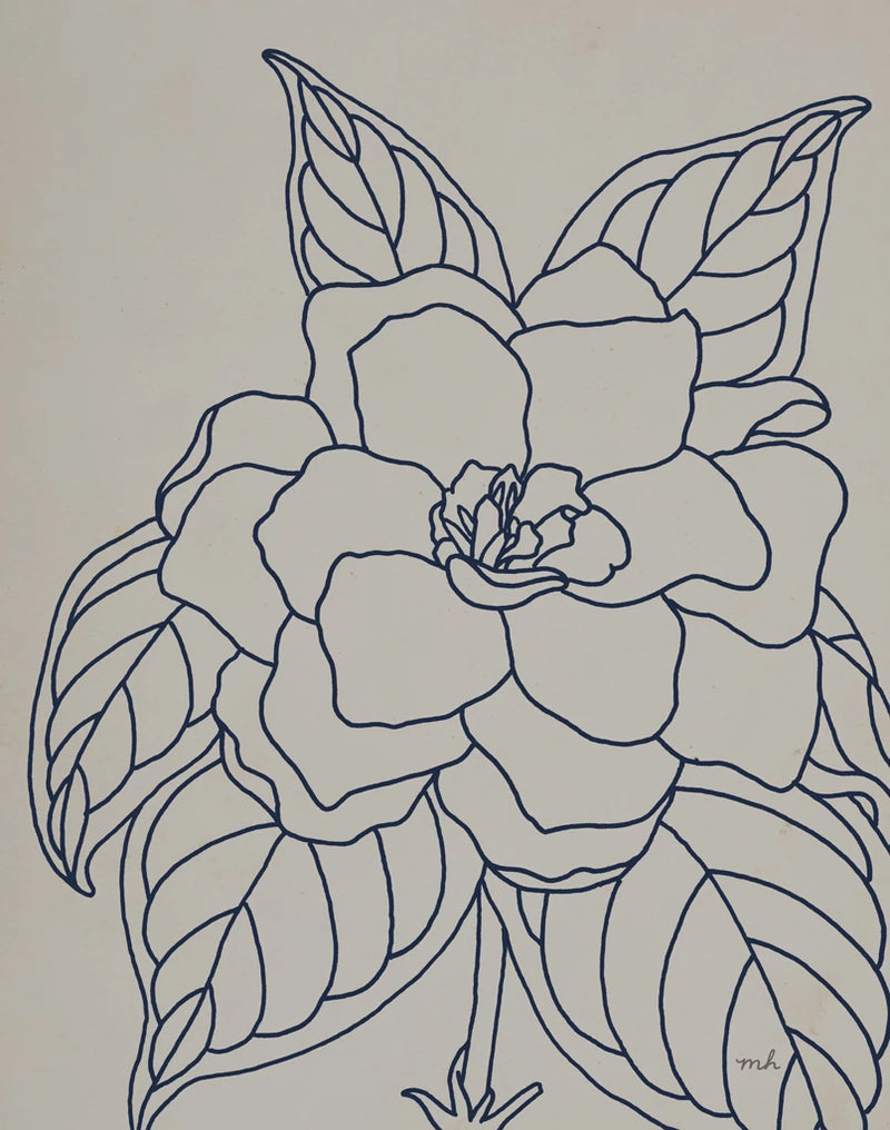 Gardenia Line Drawing Gray Crop by Moira Hershey