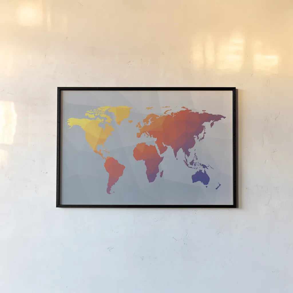 Geo Map I by Moira Hershey. shown as a paper print in a black flame. Available as a archival giclee rolled canvas, fine art paper, or poster print. SKU 35956i.