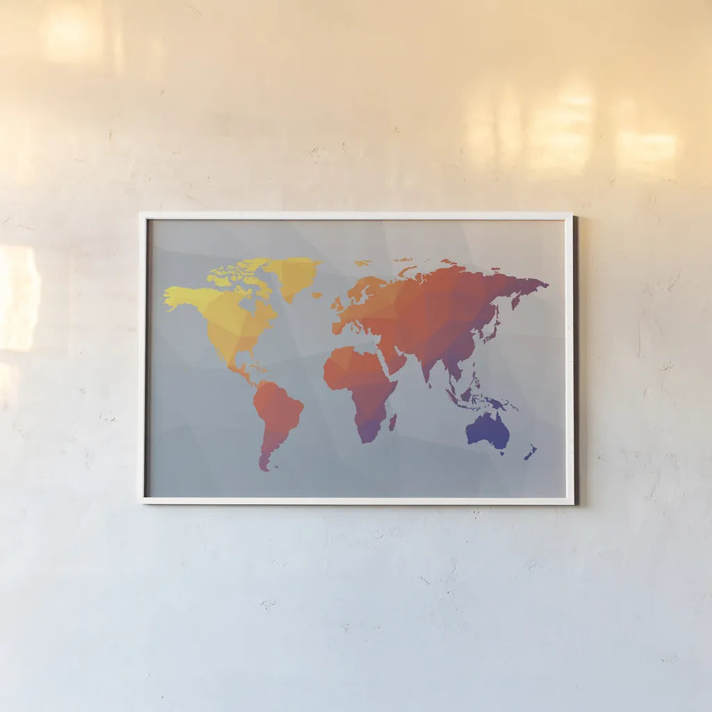 Geo Map I by Moira Hershey. shown as a paper print in a white frame. Available as a archival giclee rolled canvas, fine art paper, or poster print. SKU 35956i.