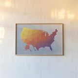 Geo Map II by Moira Hershey. shown as a paper print in a natural frame. Available as a archival giclee rolled canvas, fine art paper, or poster print. SKU 35957i.