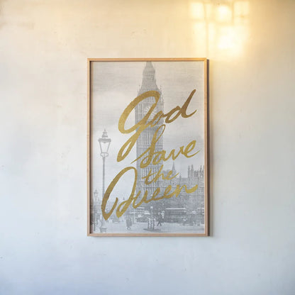 Gilded London by Moira Hershey. shown as a paper print in a natural frame. Available as a archival giclee rolled canvas, fine art paper, or poster print. SKU 38418h.