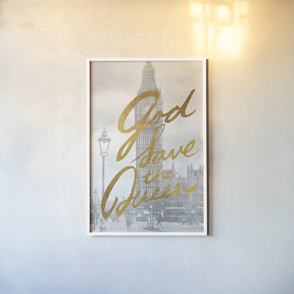 Gilded London by Moira Hershey. shown as a paper print in a white frame. Available as a archival giclee rolled canvas, fine art paper, or poster print. SKU 38418h.