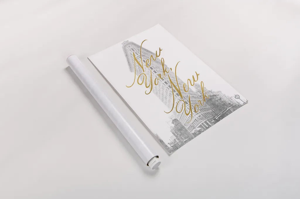 Gilded New York v2 by Moira Hershey. shown as a rolled paper print. Available as archival giclee rolled canvas, fine art paper, or poster print. SKU 20669h.