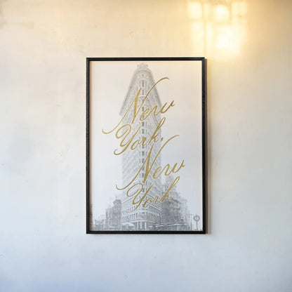 Gilded New York v2 by Moira Hershey. shown as a paper print in a black flame. Available as a archival giclee rolled canvas, fine art paper, or poster print. SKU 20669h.