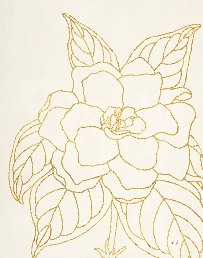 Gold Gardenia Line Drawing Crop by Moira Hershey