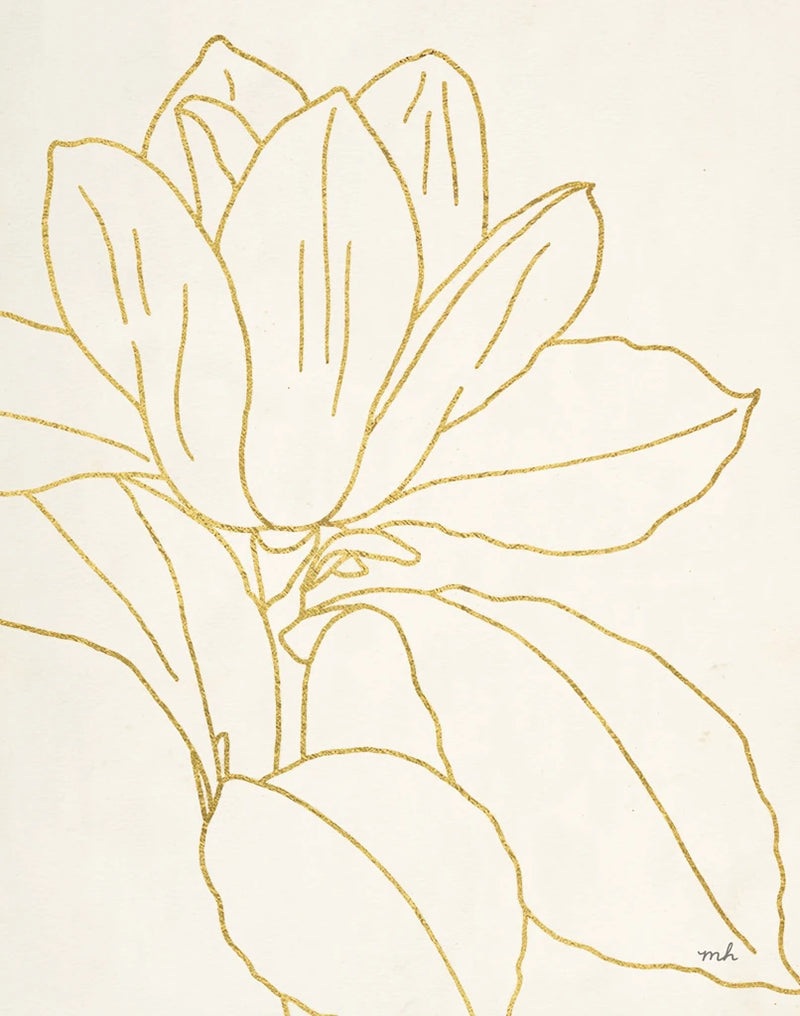 Gold Magnolia Line Drawing v2 Crop by Moira Hershey