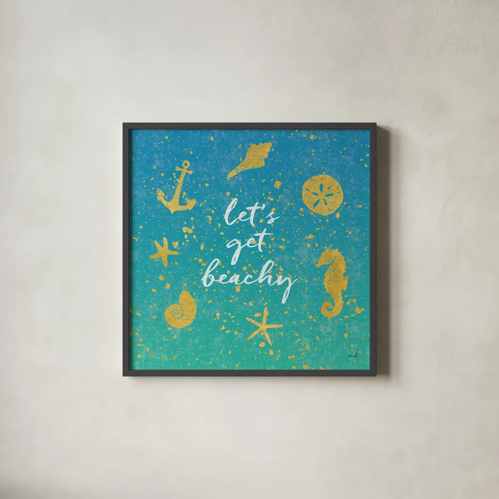 Golden Sea I by Moira Hershey. Shown in a sleek black glass frame for a contemporary gallery look. Available as an archival giclee rolled canvas, fine art paper, or poster print. SKU 18842a.