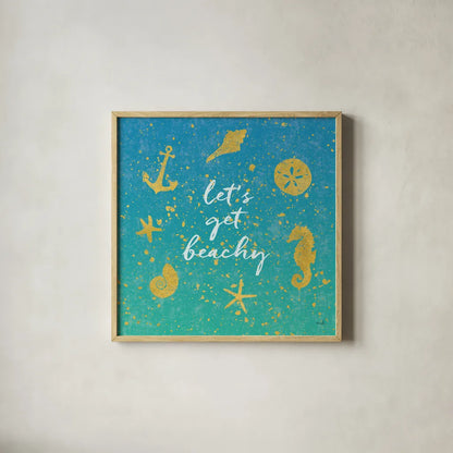 Golden Sea I by Moira Hershey. Shown in a natural wood glass frame for a timeless modern aesthetic. Available as an archival giclee rolled canvas, fine art paper, or poster print. SKU 18842a.