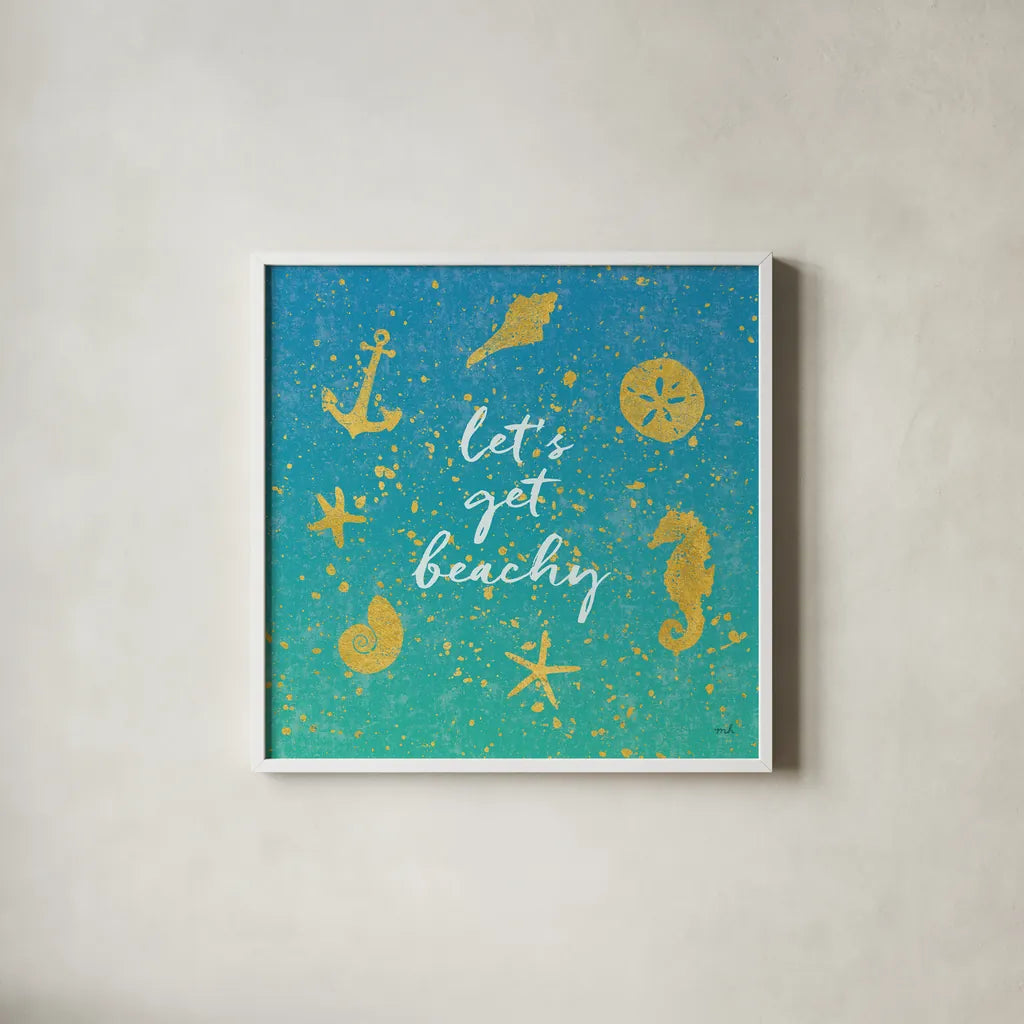 Golden Sea I by Moira Hershey. Shown in a crisp white glass frame for a clean and minimalist style. Available as an archival giclee rolled canvas, fine art paper, or poster print. SKU 18842a.