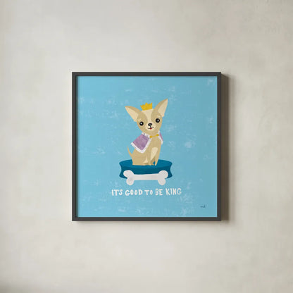 Good Dogs Chihuahua by Moira Hershey. Shown in a sleek black glass frame for a contemporary gallery look. Available as an archival giclee rolled canvas, fine art paper, or poster print. SKU 21235a.