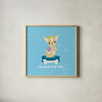 Good Dogs Chihuahua by Moira Hershey. Shown in a natural wood glass frame for a timeless modern aesthetic. Available as an archival giclee rolled canvas, fine art paper, or poster print. SKU 21235a.