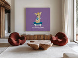Good Dogs Chihuahua Bright by Moira Hershey. Shown as extra-large giant wall art in a modern living room. Available as an archival giclee rolled canvas, fine art paper, or poster print. SKU 21627a.