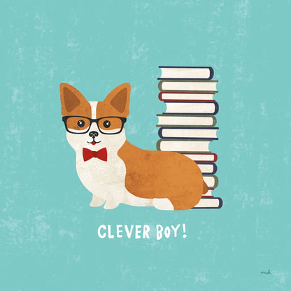 Good Dogs Corgi Teal by Moira Hershey. SKU 19092a. Archival Giclee Fine art print for wall decor.