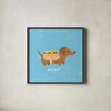 Good Dogs Dachshound by Moira Hershey. Shown in a sleek black glass frame for a contemporary gallery look. Available as an archival giclee rolled canvas, fine art paper, or poster print. SKU 21237a.