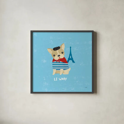 Good Dogs French Buldog by Moira Hershey. Shown in a sleek black glass frame for a contemporary gallery look. Available as an archival giclee rolled canvas, fine art paper, or poster print. SKU 21238a.