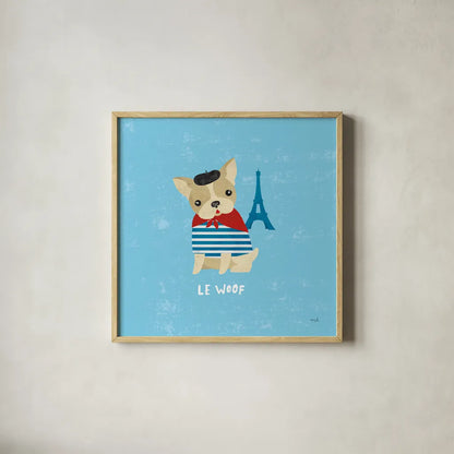 Good Dogs French Buldog by Moira Hershey. Shown in a natural wood glass frame for a timeless modern aesthetic. Available as an archival giclee rolled canvas, fine art paper, or poster print. SKU 21238a.