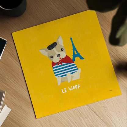 Good Dogs French Bulldog Bright by Moira Hershey. Shown as a detailed flat fine art print, highlighting archival giclee quality. Available as an archival giclee rolled canvas, fine art paper, or poster print. SKU 21630a.