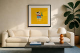 Good Dogs French Bulldog Bright by Moira Hershey. Displayed in a glass frame with matte in a clean modern living room. Available as an archival giclee rolled canvas, fine art paper, or poster print. SKU 21630a.