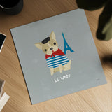 Good Dogs French Bulldog Gray by Moira Hershey. Shown as a detailed flat fine art print, highlighting archival giclee quality. Available as an archival giclee rolled canvas, fine art paper, or poster print. SKU 19093a.