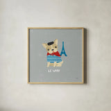 Good Dogs French Bulldog Gray by Moira Hershey. Shown in a natural wood glass frame for a timeless modern aesthetic. Available as an archival giclee rolled canvas, fine art paper, or poster print. SKU 19093a.