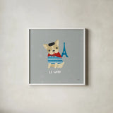 Good Dogs French Bulldog Gray by Moira Hershey. Shown in a crisp white glass frame for a clean and minimalist style. Available as an archival giclee rolled canvas, fine art paper, or poster print. SKU 19093a.