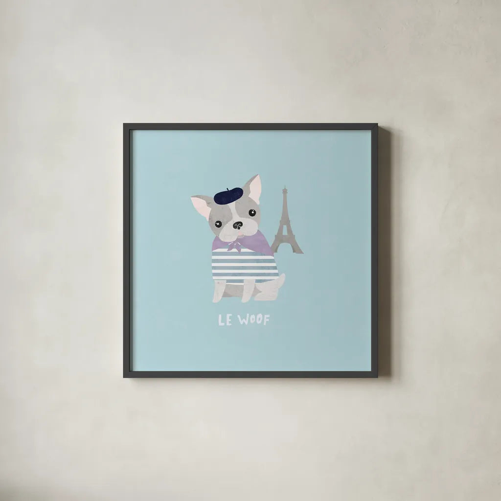 Good Dogs French Bulldog Pastel by Moira Hershey. Shown in a sleek black glass frame for a contemporary gallery look. Available as an archival giclee rolled canvas, fine art paper, or poster print. SKU 58710a.