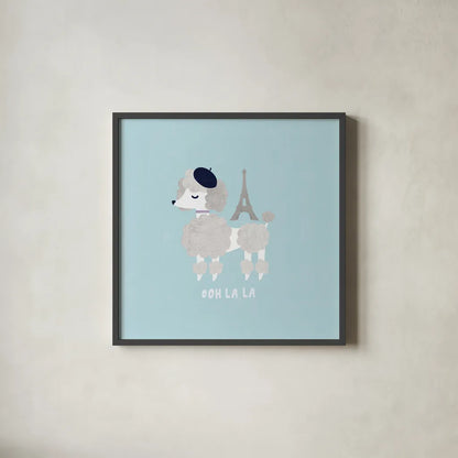 Good Dogs French Poodle Pastel by Moira Hershey. Shown in a sleek black glass frame for a contemporary gallery look. Available as an archival giclee rolled canvas, fine art paper, or poster print. SKU 58711a.