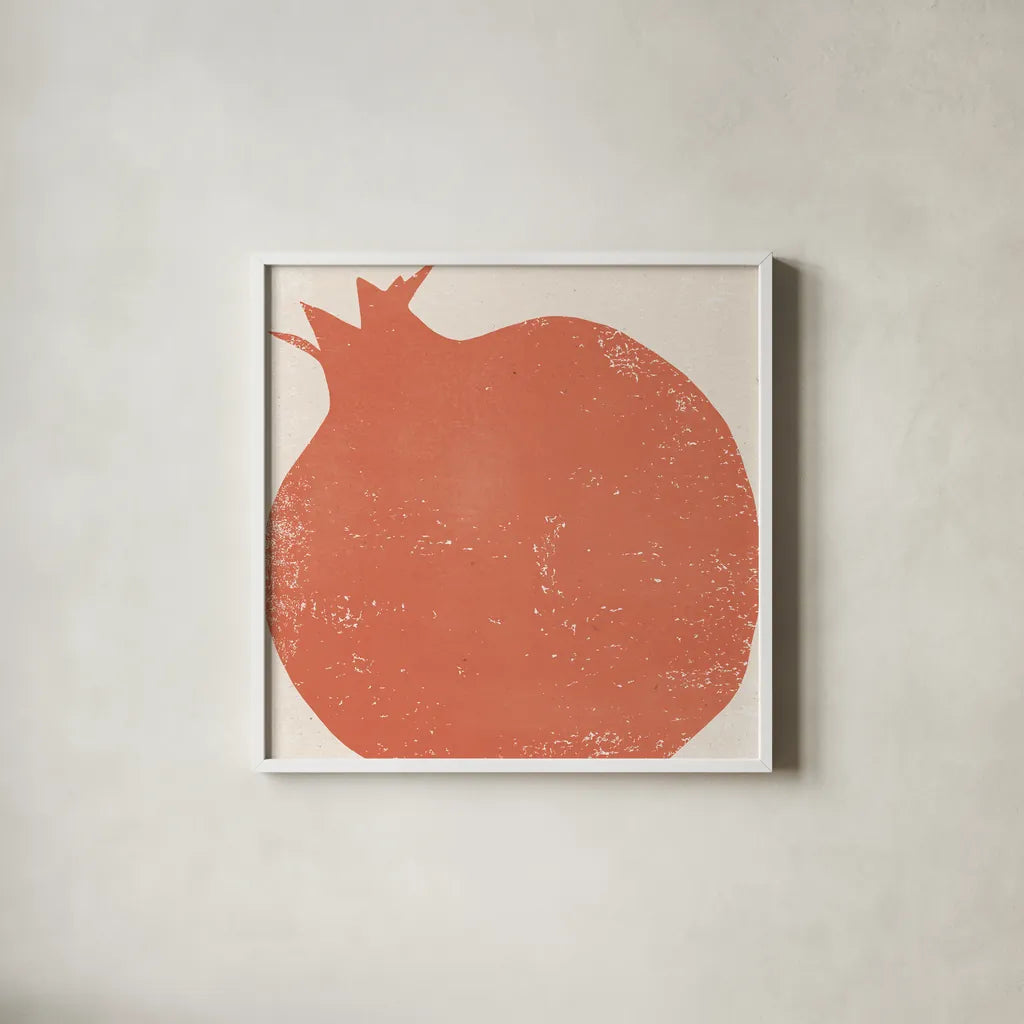 Graphic Fruit I by Moira Hershey. Shown in a crisp white glass frame for a clean and minimalist style. Available as an archival giclee rolled canvas, fine art paper, or poster print. SKU 67149a.