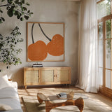 Graphic Fruit III by Moira Hershey. Shown in a natural wood frame in a cozy modern living room. Available as an archival giclee rolled canvas, fine art paper, or poster print. SKU 67151a.