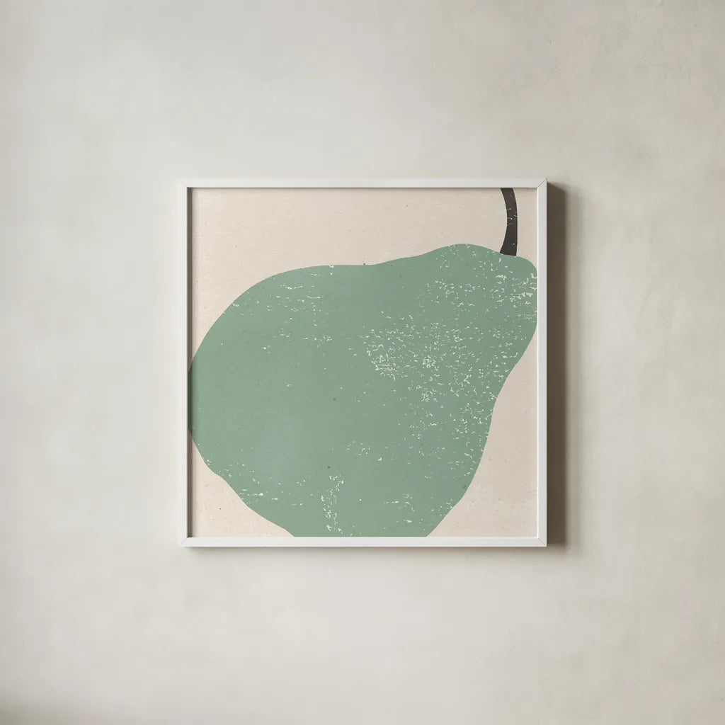 Graphic Fruit IV by Moira Hershey. Shown in a crisp white glass frame for a clean and minimalist style. Available as an archival giclee rolled canvas, fine art paper, or poster print. SKU 67152a.