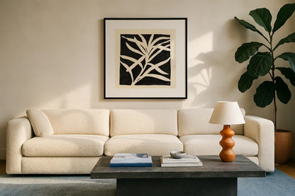 Growing by Moira Hershey. Displayed in a glass frame with matte in a clean modern living room. Available as an archival giclee rolled canvas, fine art paper, or poster print. SKU 58750a.