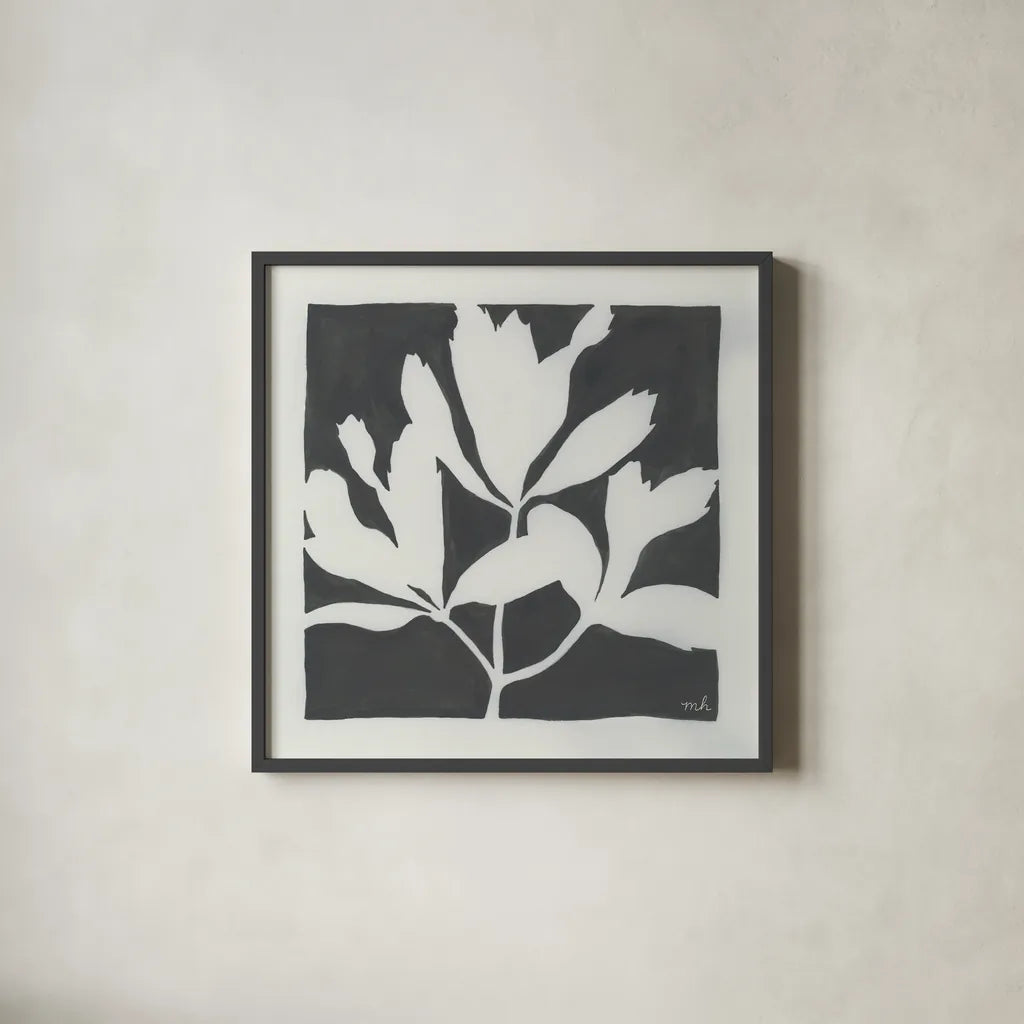 Growing II Gray by Moira Hershey. Shown in a sleek black glass frame for a contemporary gallery look. Available as an archival giclee rolled canvas, fine art paper, or poster print. SKU 79800a.