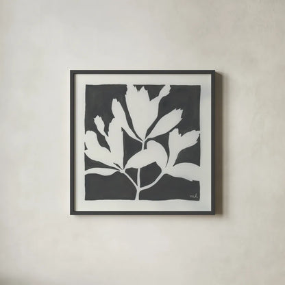 Growing II Gray by Moira Hershey. Shown in a sleek black glass frame for a contemporary gallery look. Available as an archival giclee rolled canvas, fine art paper, or poster print. SKU 79800a.