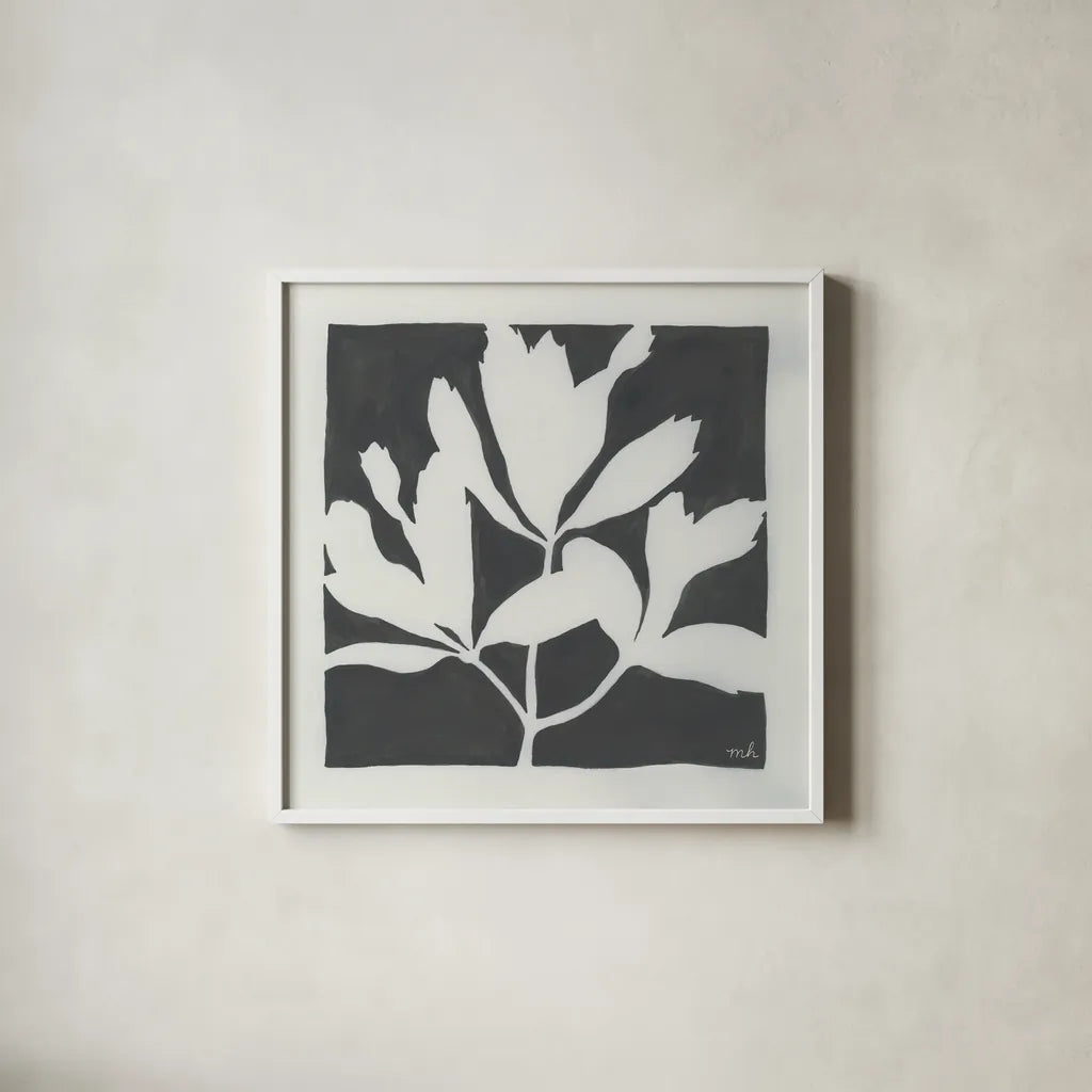 Growing II Gray by Moira Hershey. Shown in a crisp white glass frame for a clean and minimalist style. Available as an archival giclee rolled canvas, fine art paper, or poster print. SKU 79800a.